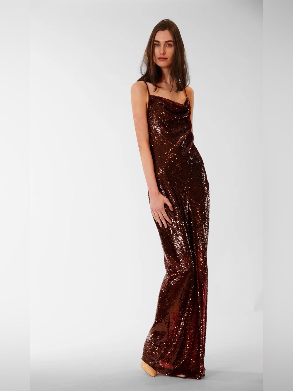 Julia Jordan Maxi Cowl Neck Slip Evening Gown Dress- Red Burgundy New NWT